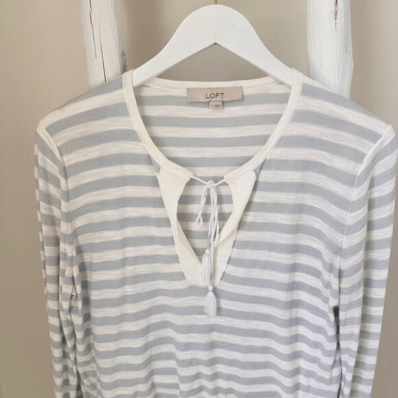 Loft Striped Tassel Tie Lightweight Tunic Sweater SZ L - Picture 2 of 10
